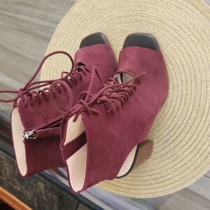 Zara Women gladiator Suede lace Up open Toe Heeled Booties Size 39 / 9 US